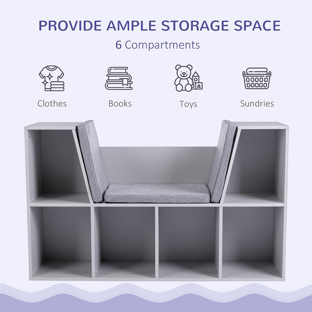 Grey Cushioned 6 Cubby Kids Bookcase