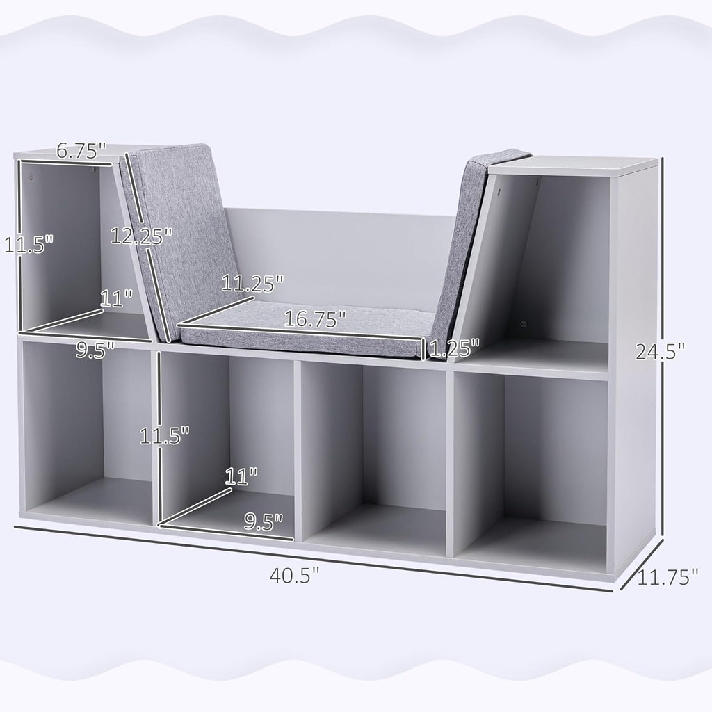 Grey Cushioned 6 Cubby Kids Bookcase