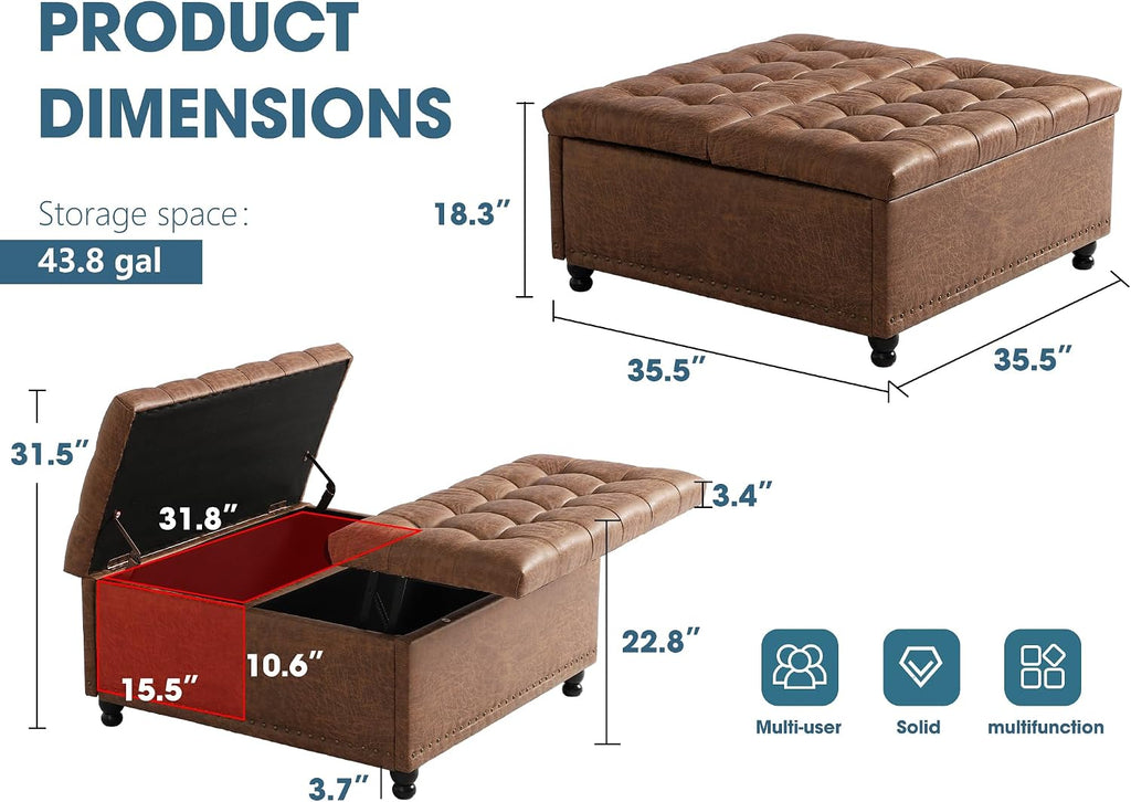 Brown Tufted Lift Top Storage Ottoman