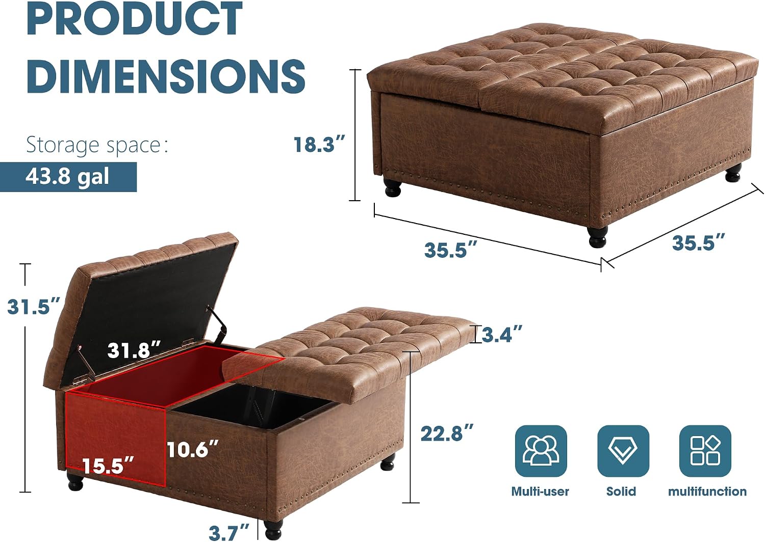 Brown Tufted Lift Top Storage Ottoman