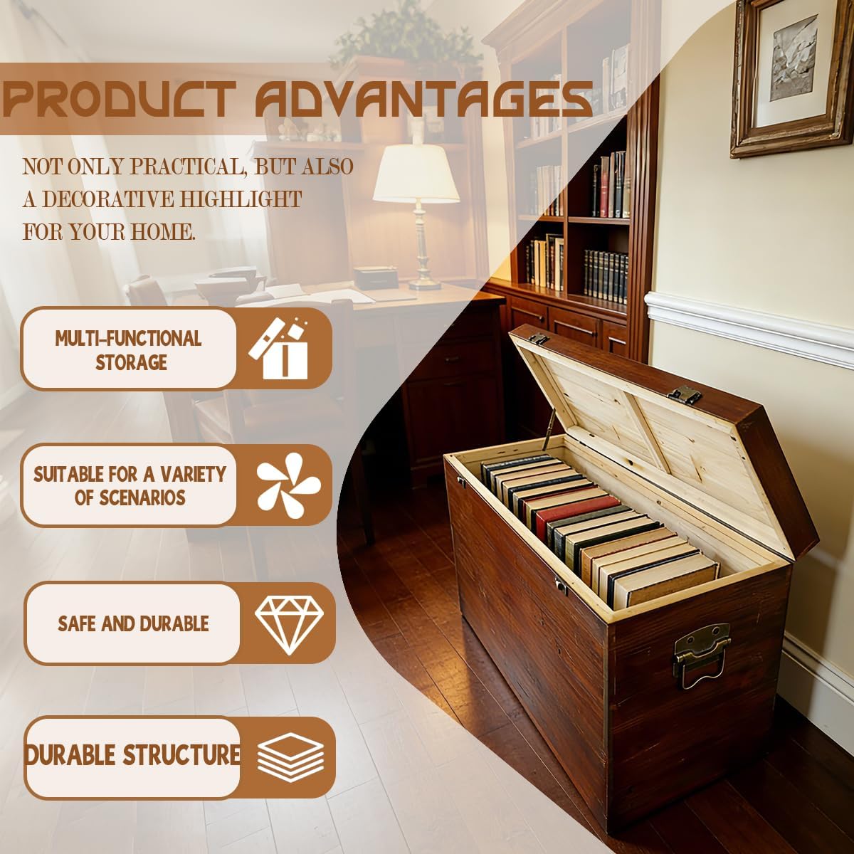 Large Wooden Flip Top Storage Bench
