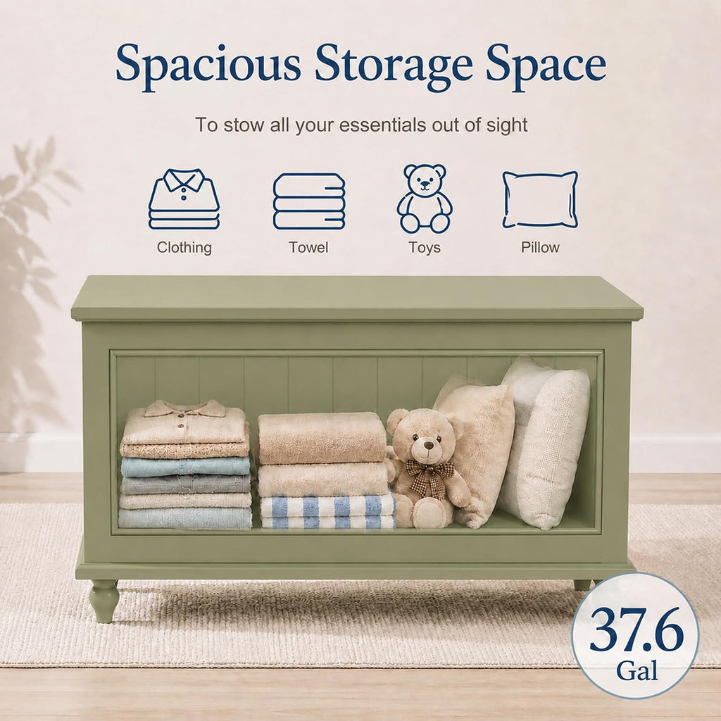 Green Vintage Flip Top Wooden Storage Chest Bench