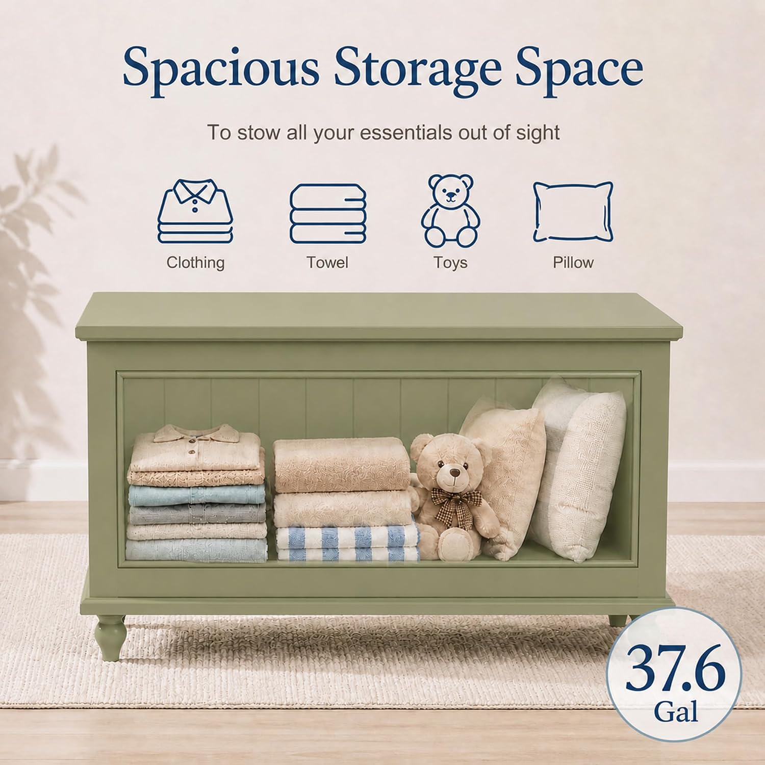 Green Vintage Flip Top Wooden Storage Chest Bench