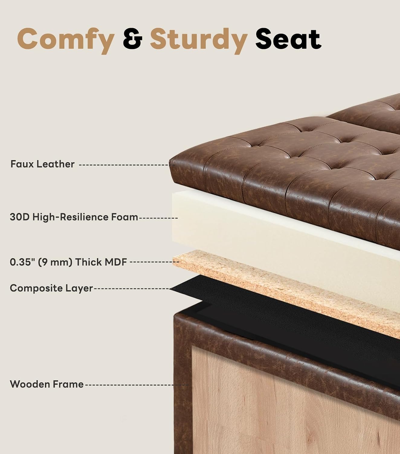 Brown Tufted Lift Top Storage Ottoman