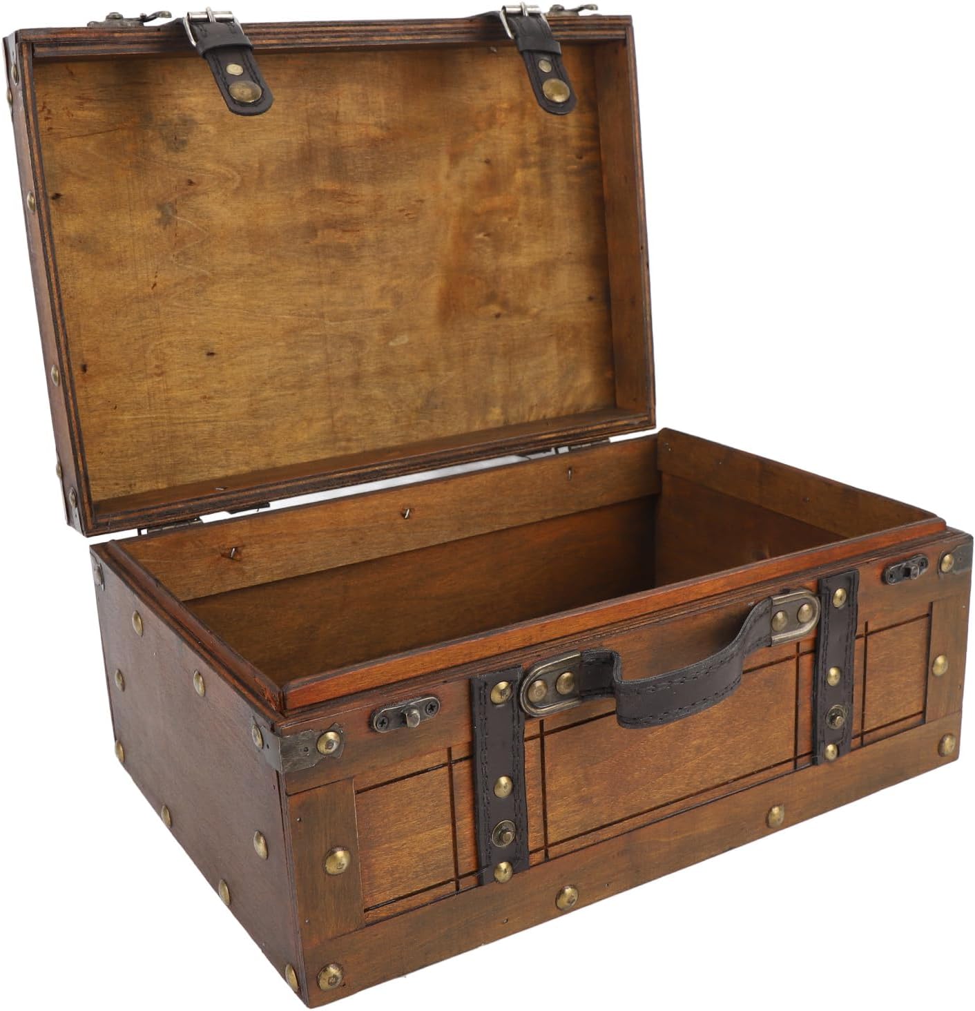 Rustic Vintage Handle Wooden Storage Chest Bench