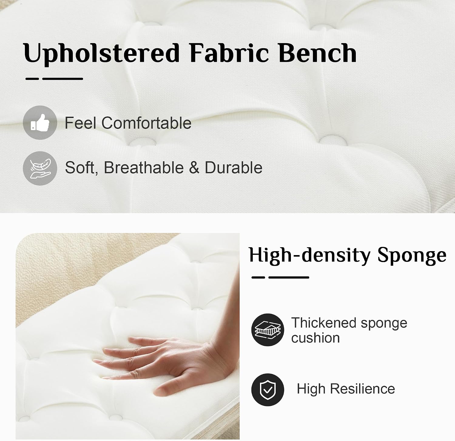 White Linen Tufted Storage Bench