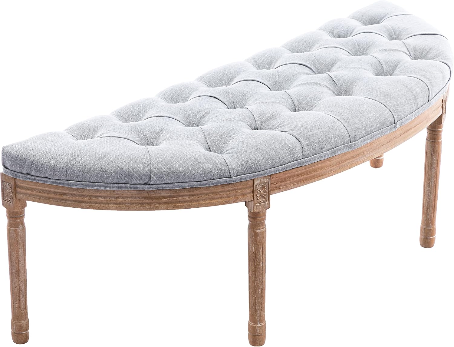 Light Grey Linen Halfmoon Tufted Bench