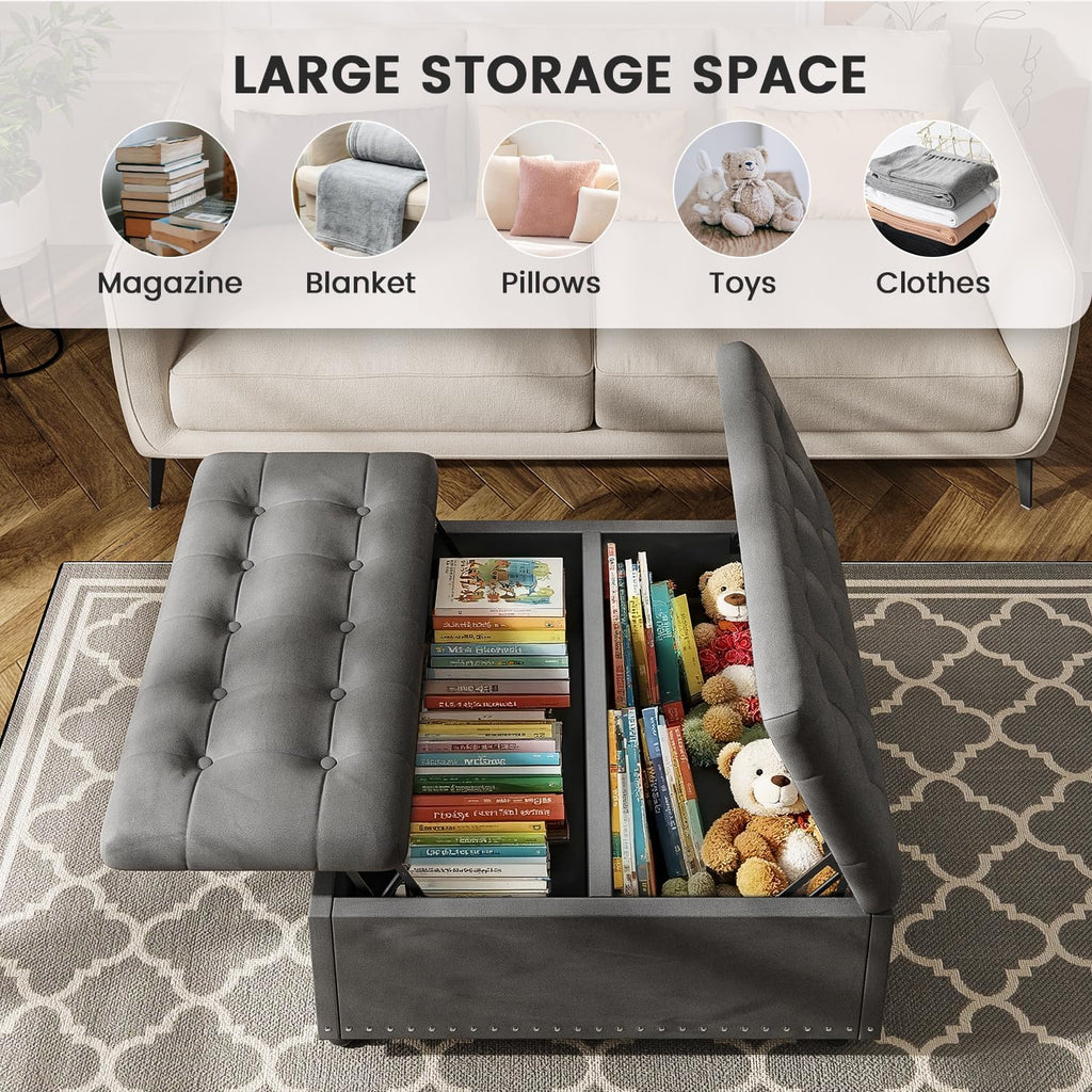 Gray Tufted Lift Top Storage Ottoman