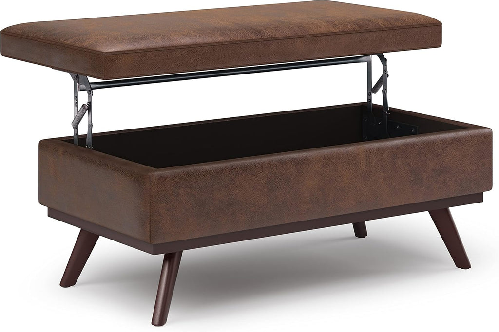 Chestnut Leather Rectangular Storage Ottoman