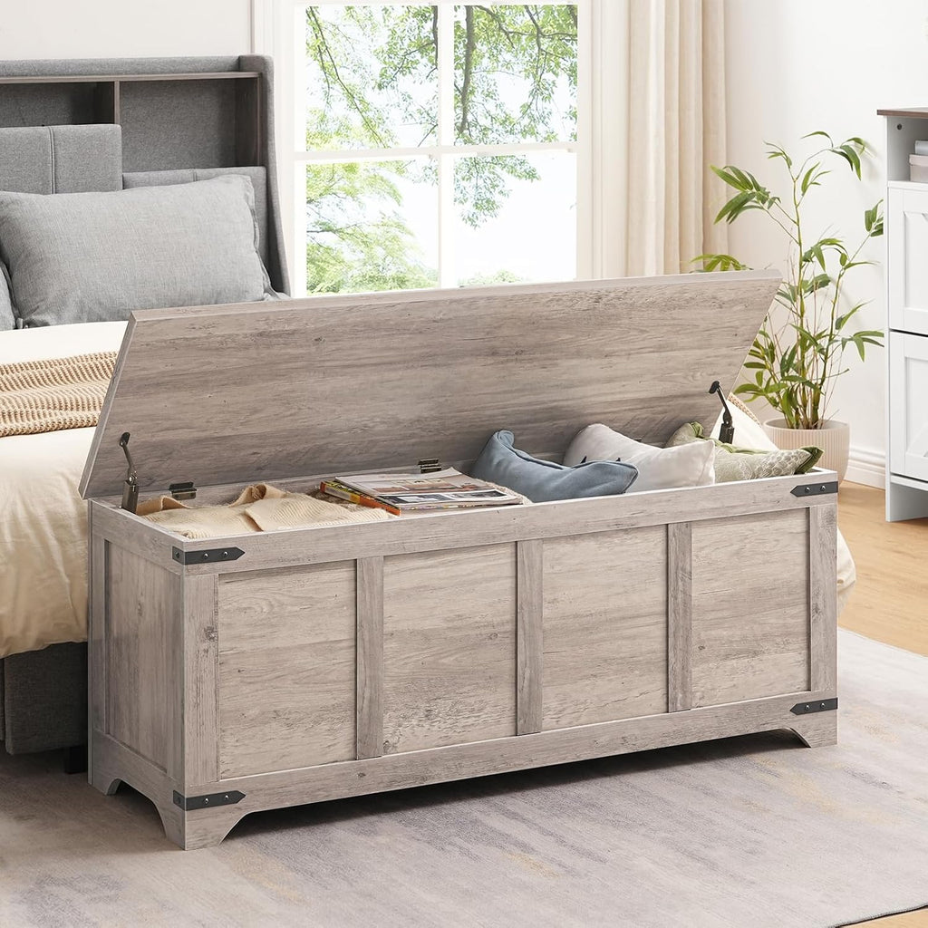 Greige Flip Top Safety Hinge Storage Bench