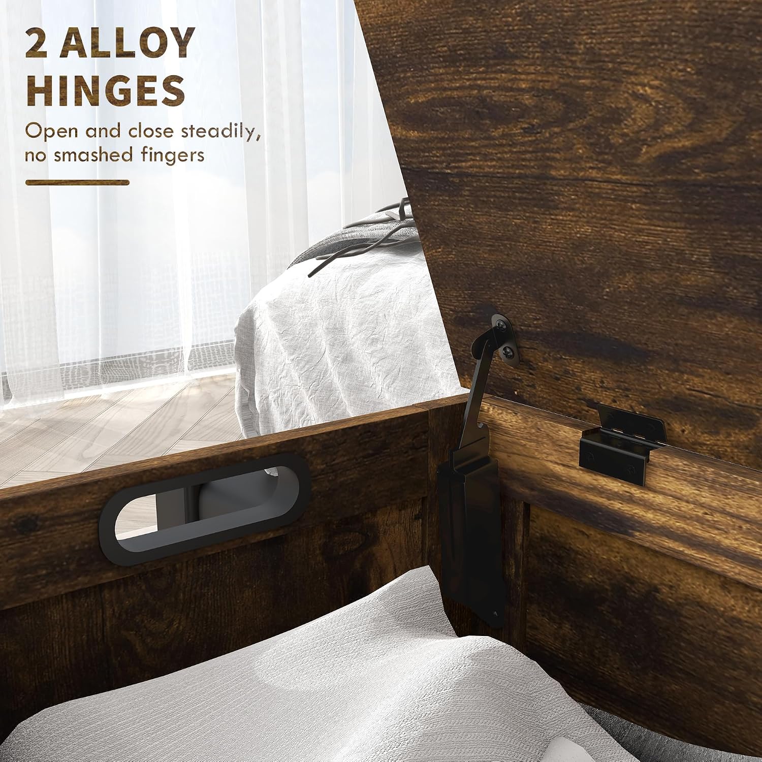 Rustic Brown Flip Top Safety Hinge Storage Bench