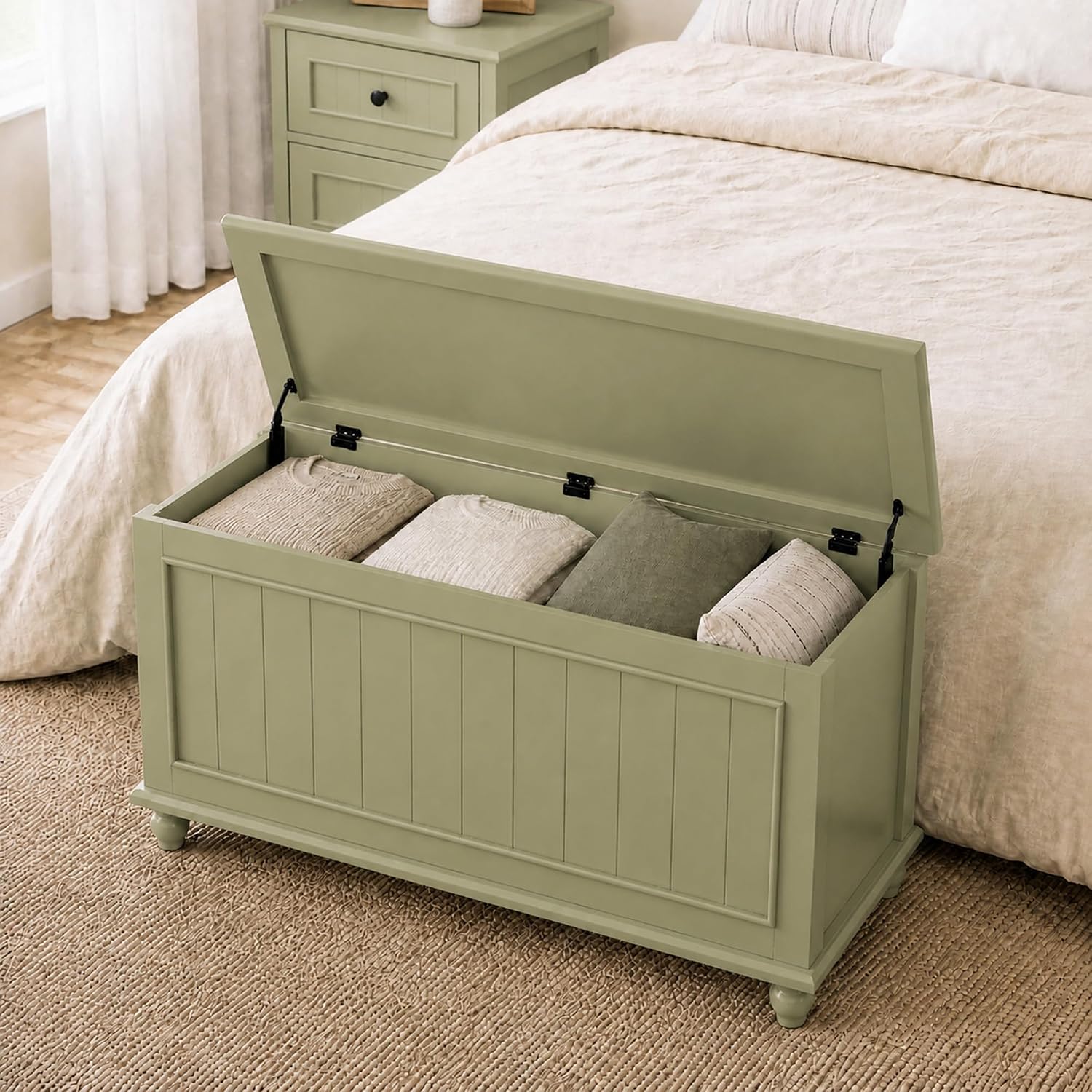 Green Vintage Flip Top Wooden Storage Chest Bench