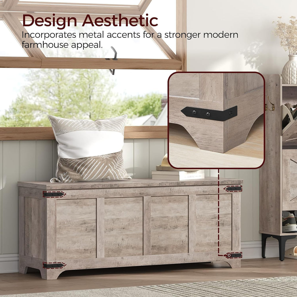 Greige Flip Top Safety Hinge Storage Bench