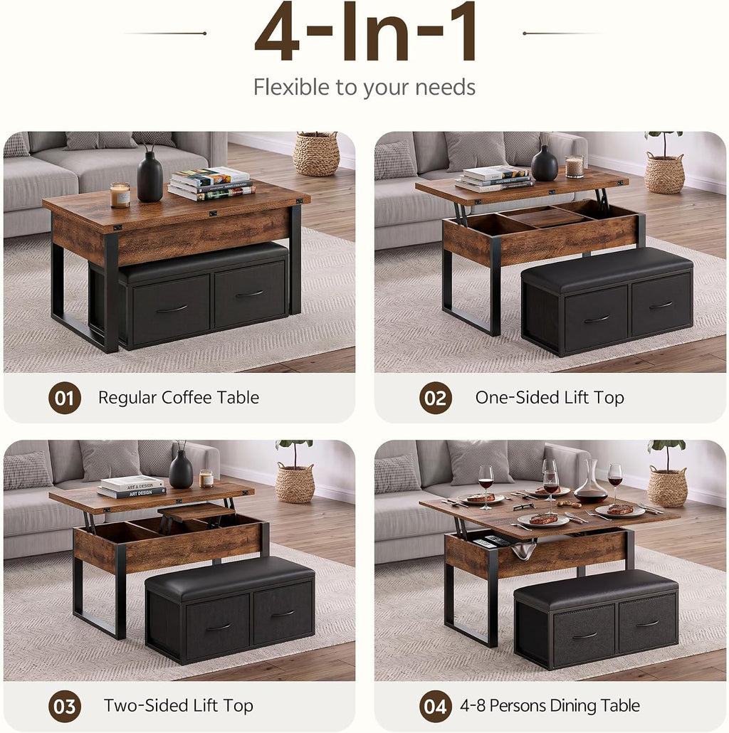 Rustic Brown Dual Lift Storage Table Set