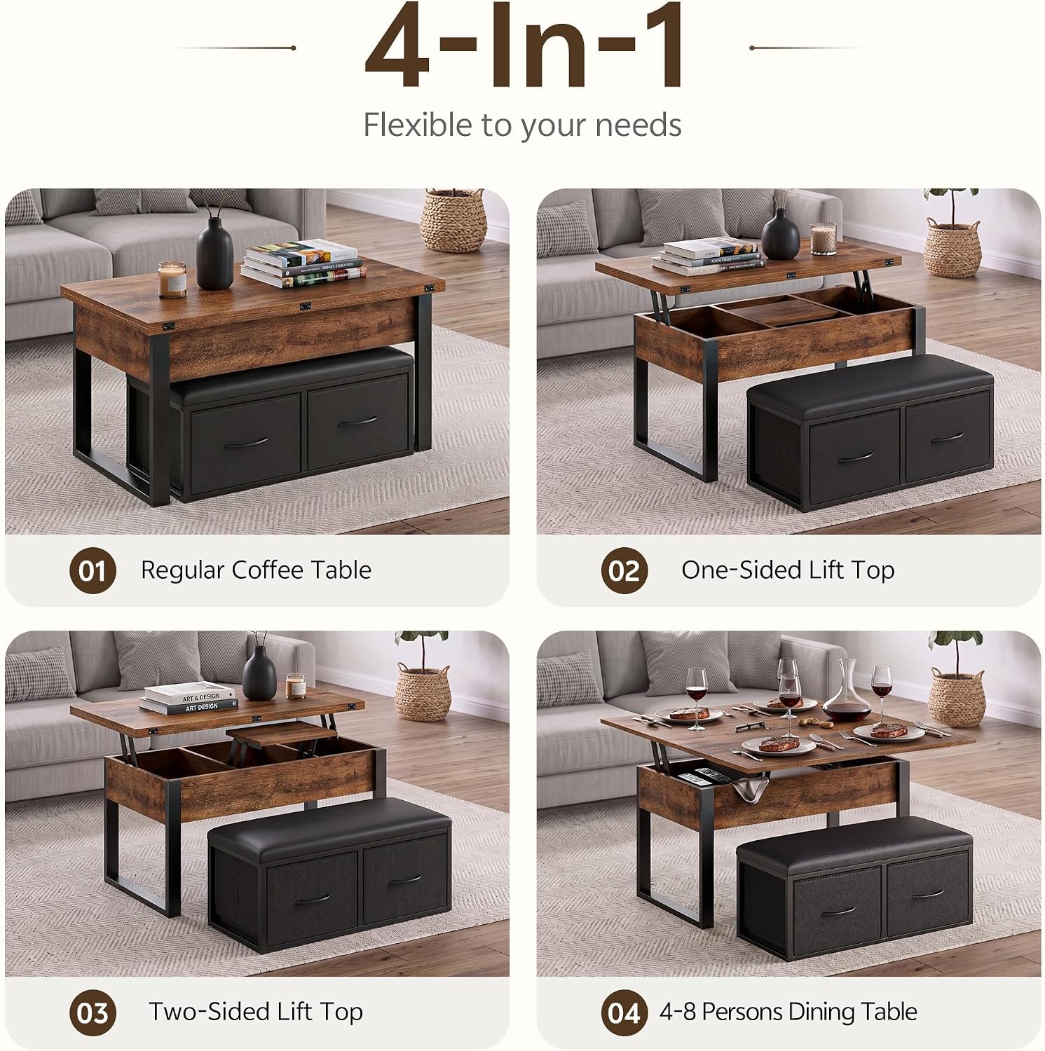 Rustic Brown Dual Lift Storage Table Set