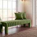 Olive Velvet Tufted Wood Leg Bench
