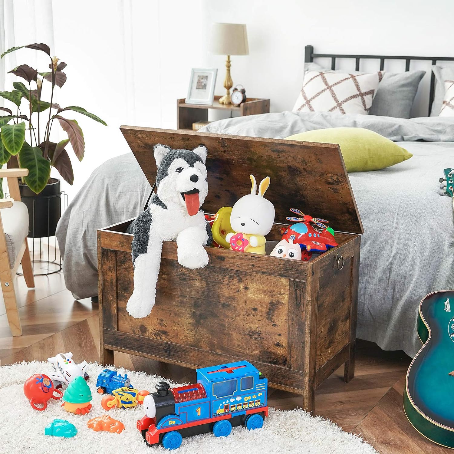 Rustic Brown Retro Safety Hinge Toy Chest