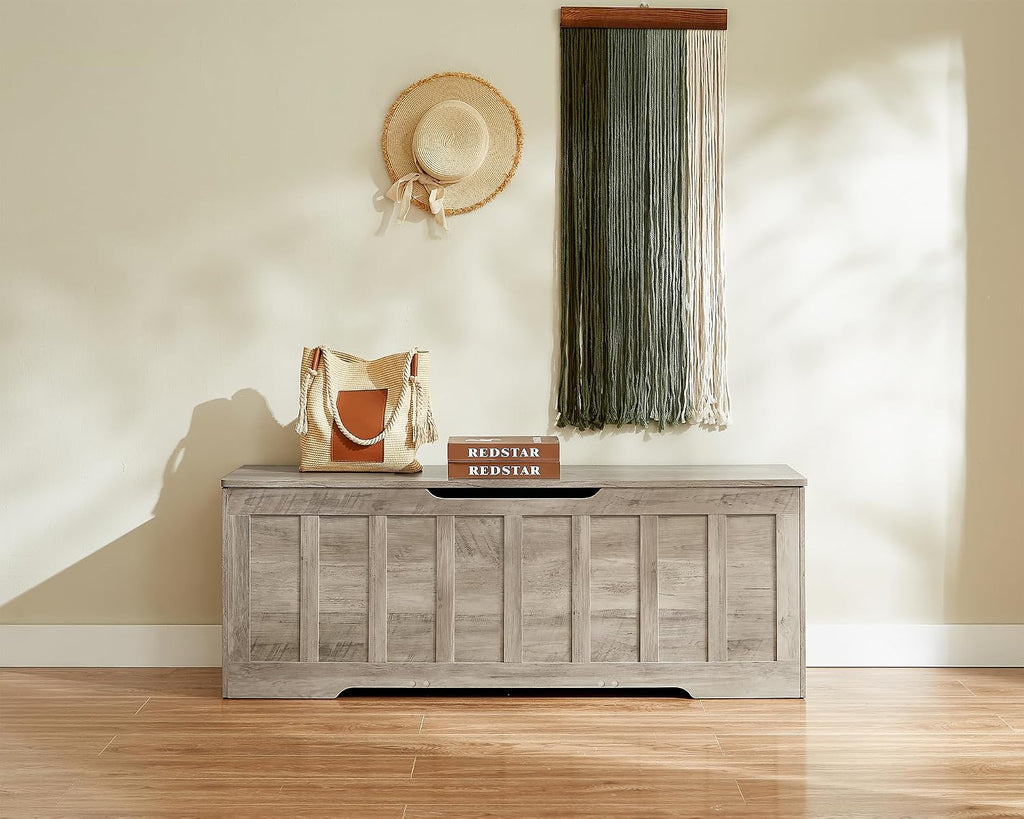 Greige Large Flip Top Storage Bench