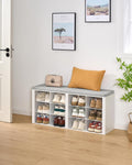 White 12 Cubby Cushioned Shoe Bench
