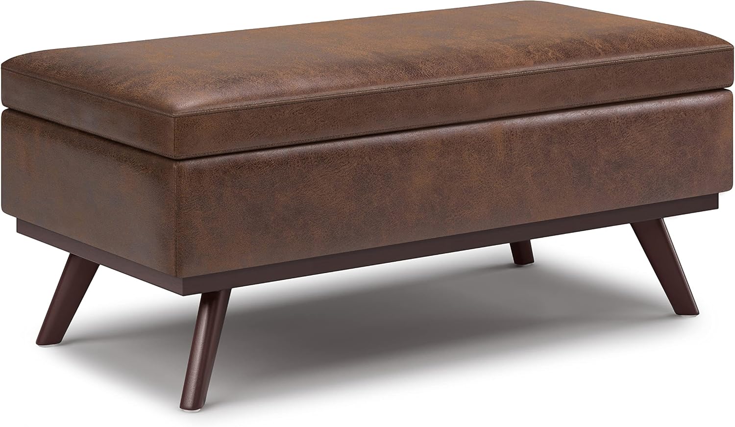 Chestnut Leather Rectangular Storage Ottoman