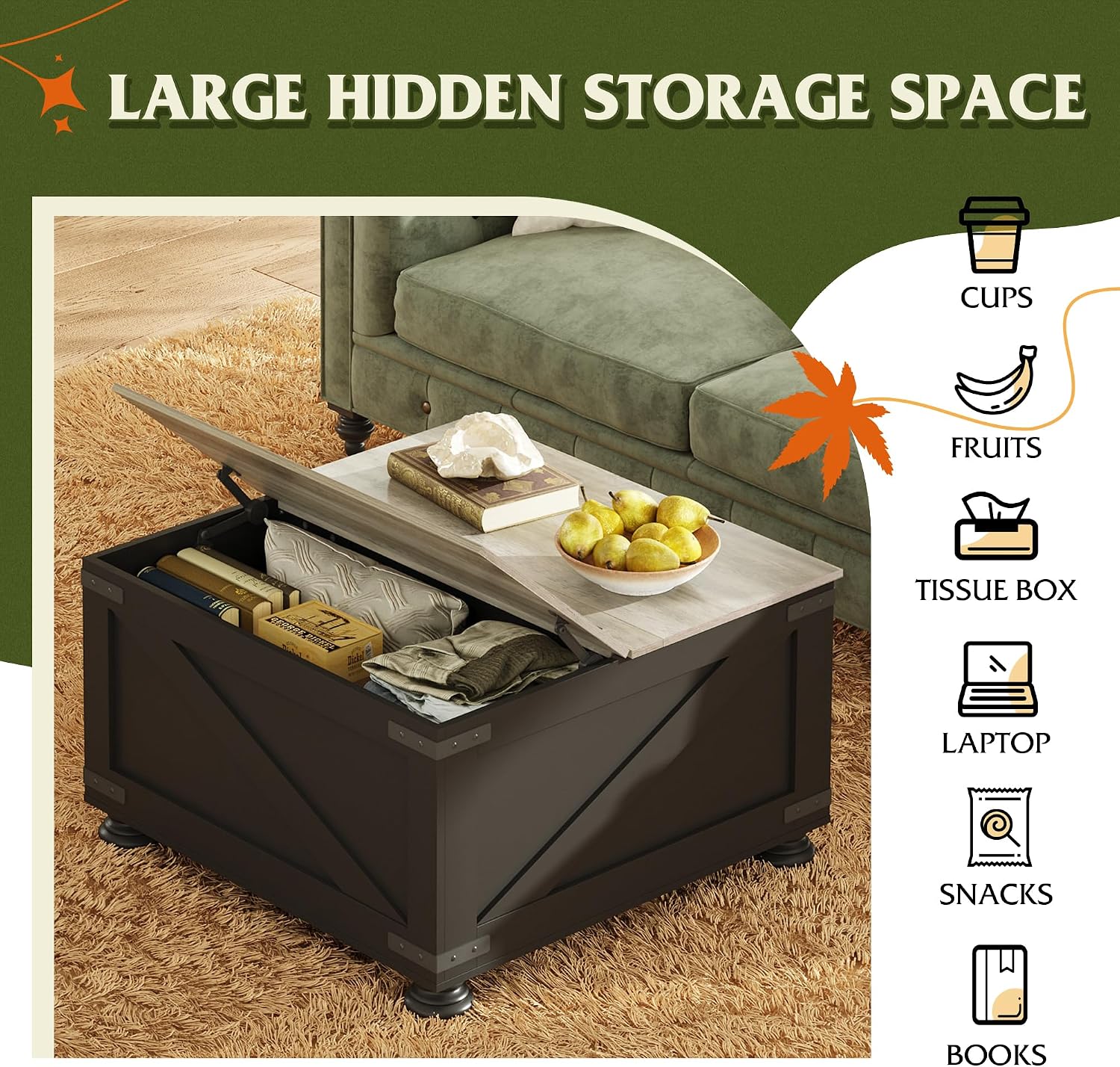Black Farmhouse Lift Top Storage Table