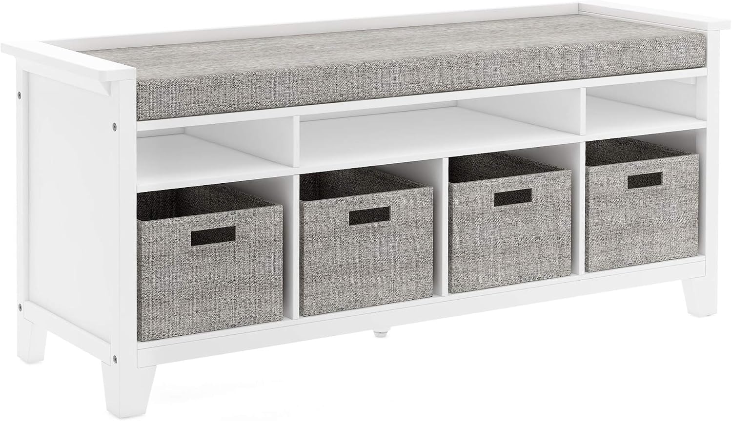 White Linen Bin Kids Storage Bench