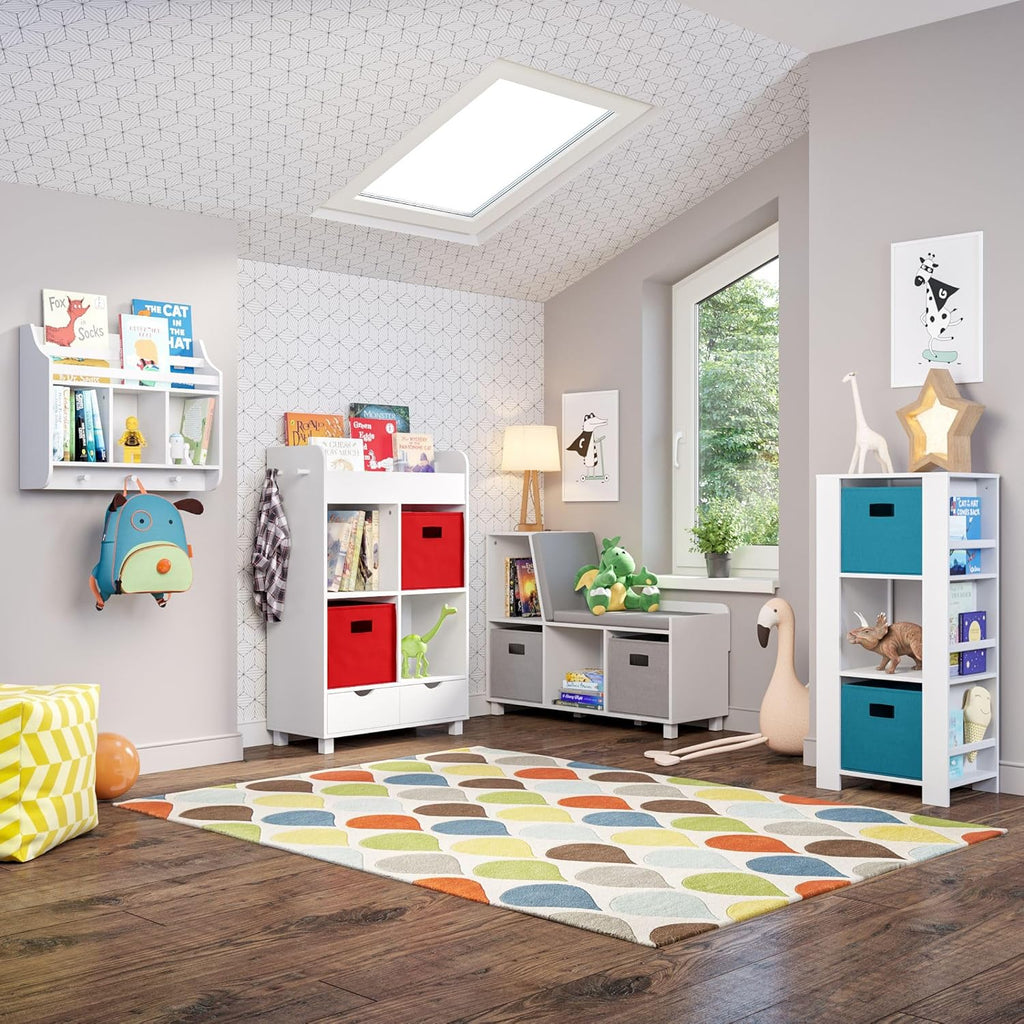 White Cushioned Cubby Toy Storage Bench