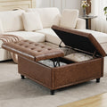 Brown Tufted Lift Top Storage Ottoman