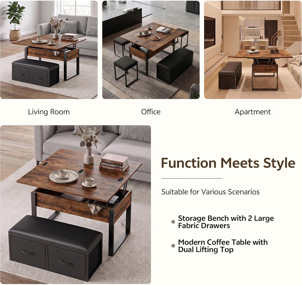 Rustic Brown Dual Lift Storage Table Set