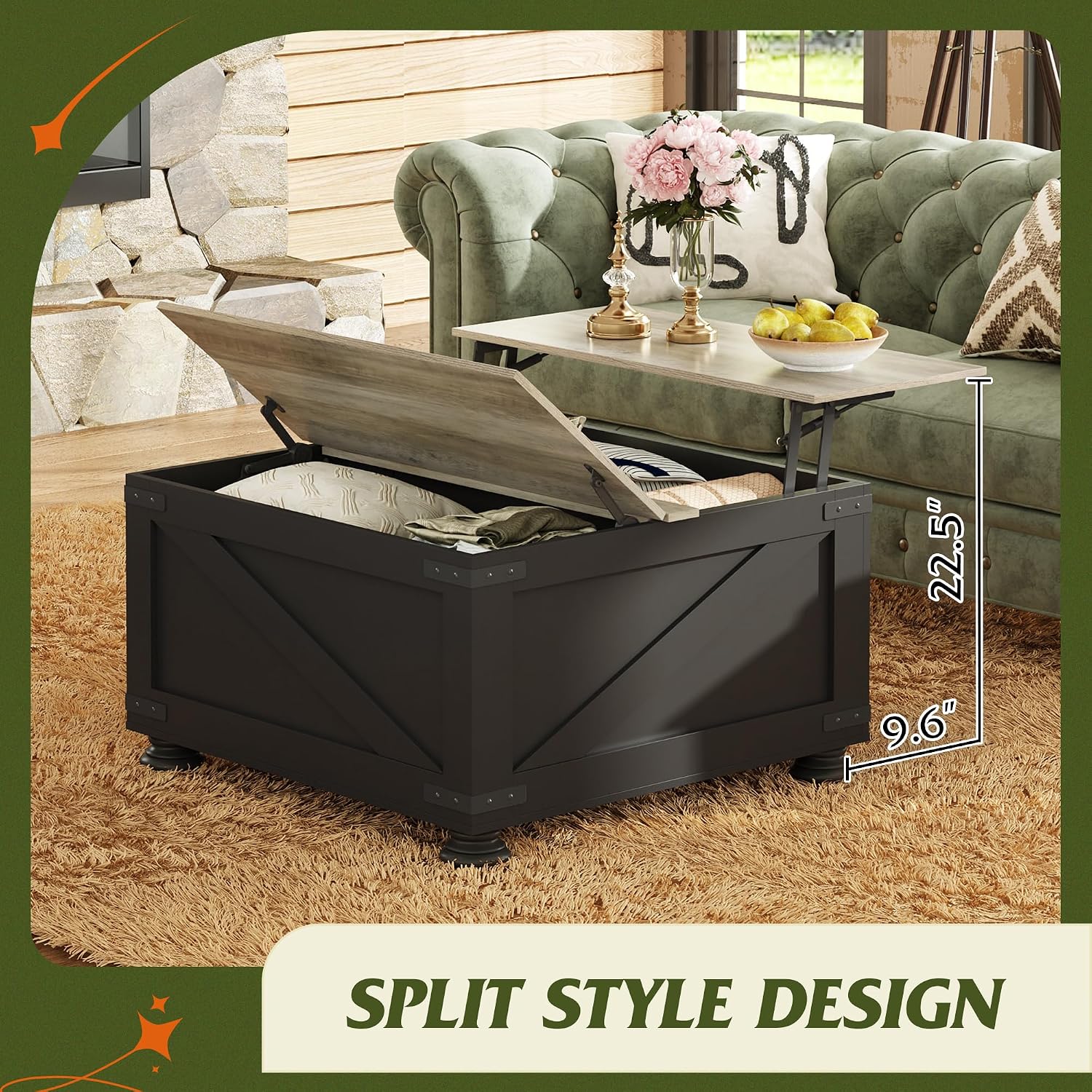 Black Farmhouse Lift Top Storage Table