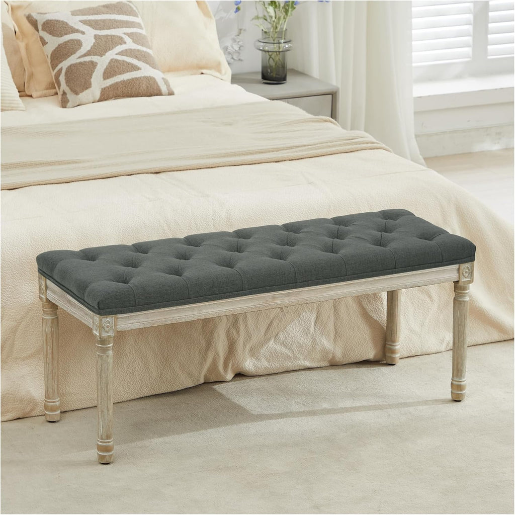 Dark Grey Linen Tufted Window Bench