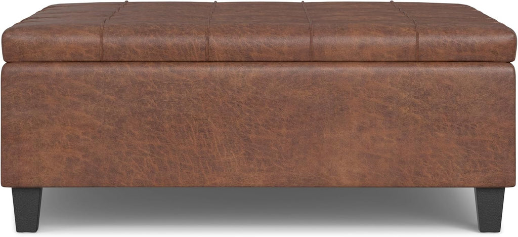Saddle Brown Leather Lift Top Ottoman Table