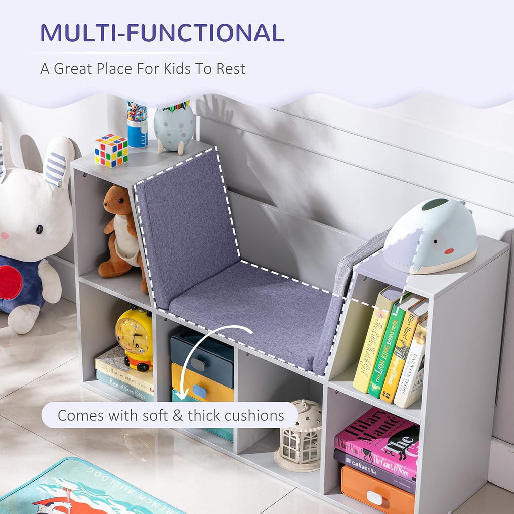 Grey Cushioned 6 Cubby Kids Bookcase