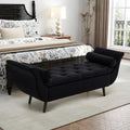 Black Tufted Velvet Arm Storage Bench