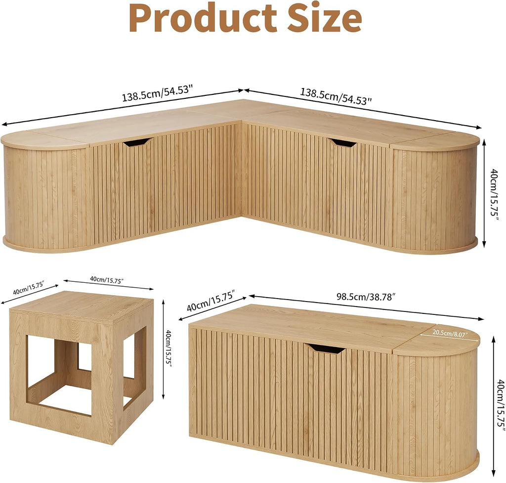 Oak L Shaped Cushioned Storage Bench