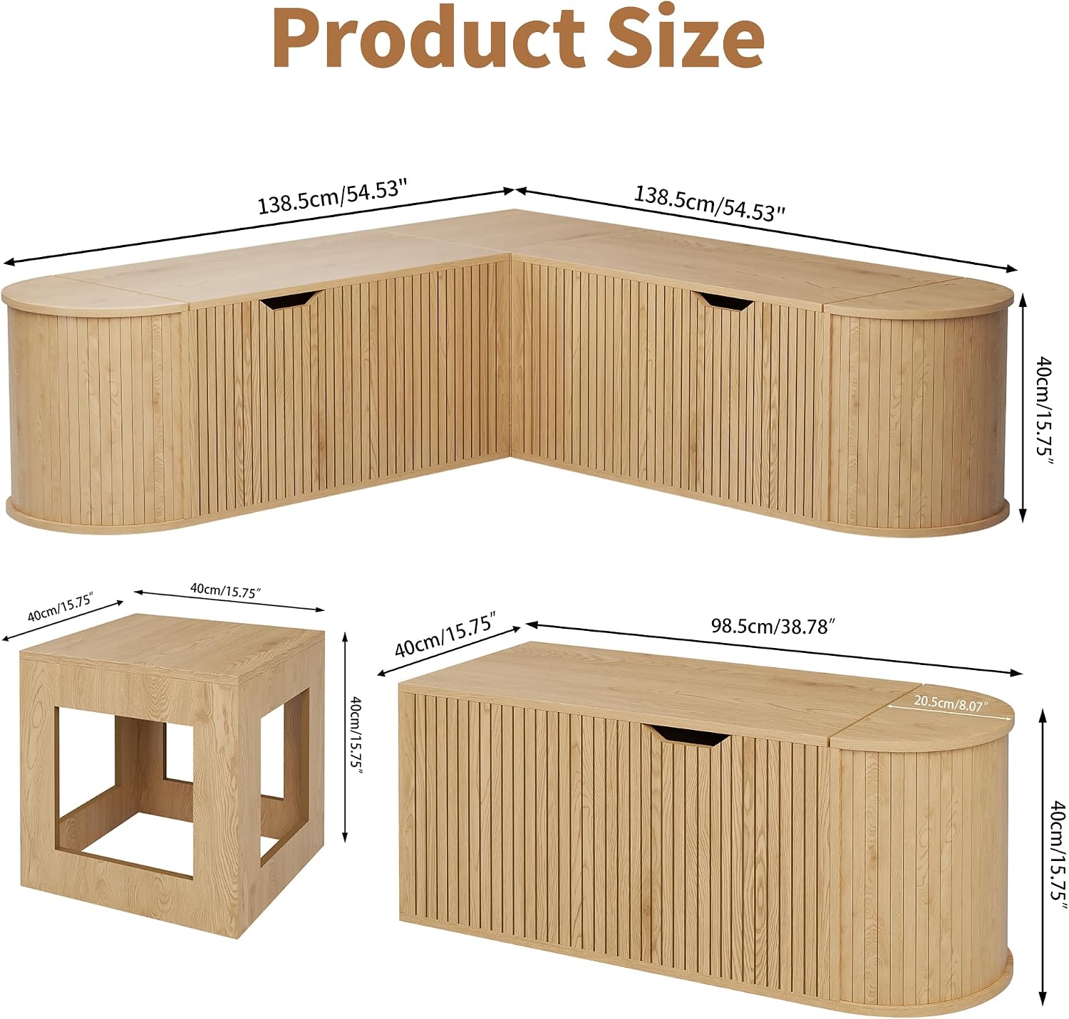 Oak L Shaped Cushioned Storage Bench