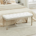 White Linen Tufted Storage Bench