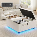 Beige LED Charging Storage Ottoman Table