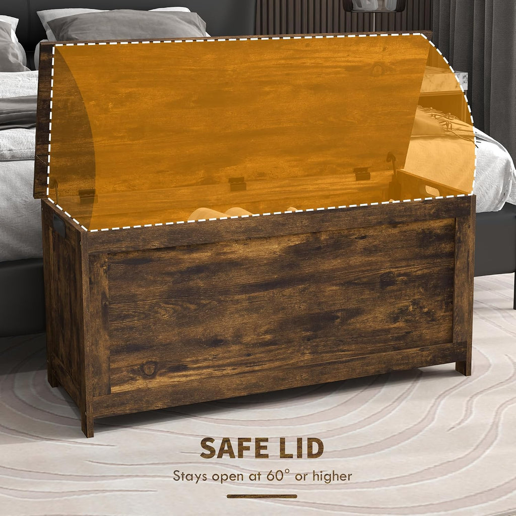 Rustic Brown Flip Top Safety Hinge Storage Bench