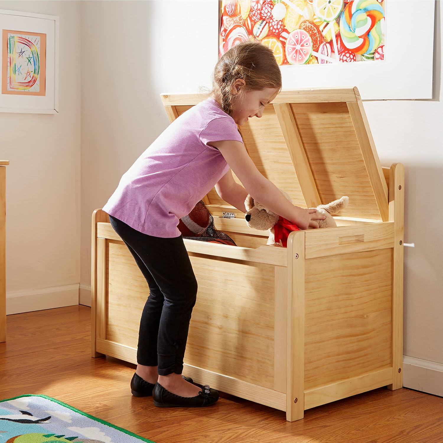 Blonde Wooden Kids Toy Storage Chest