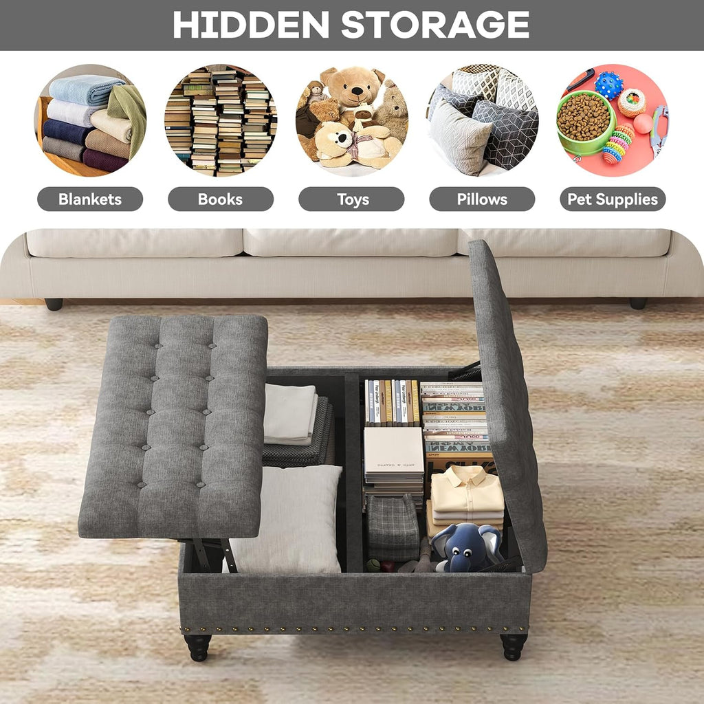 Dark Gray Tufted Lift Top Ottoman Table