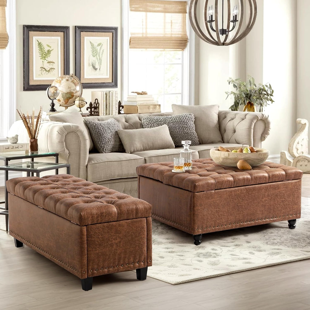 Brown Tufted Lift Top Storage Ottoman