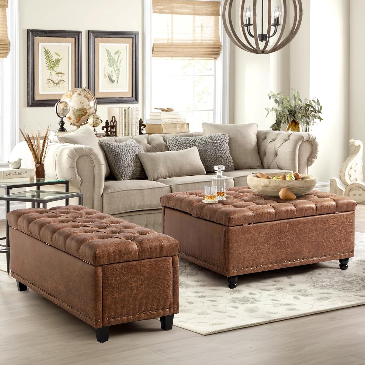 Brown Tufted Lift Top Storage Ottoman