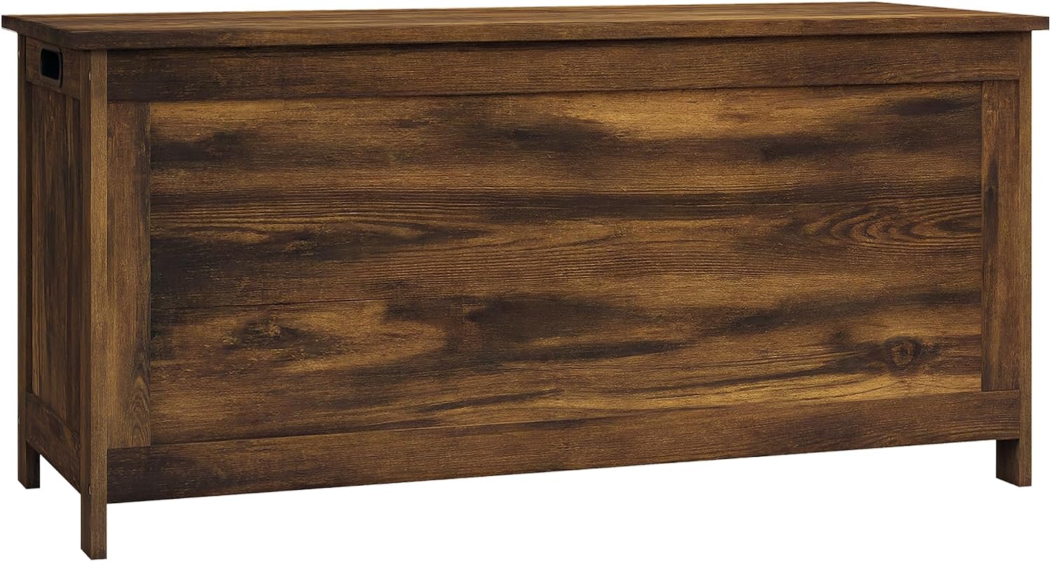 Rustic Brown Flip Top Safety Hinge Storage Bench