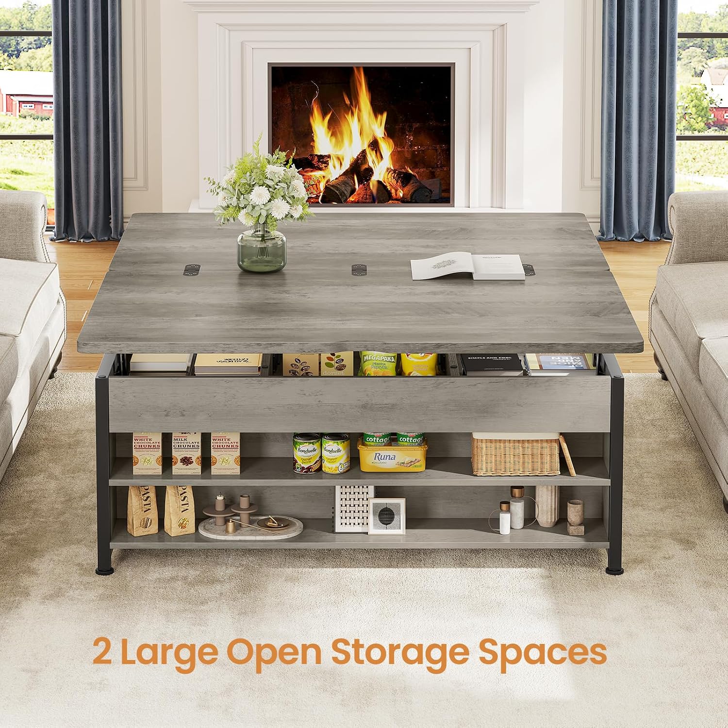 Grey Storage Coffee Table Ottoman Set
