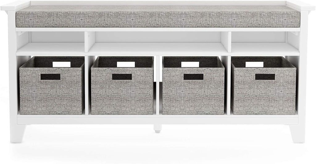 White Linen Bin Kids Storage Bench