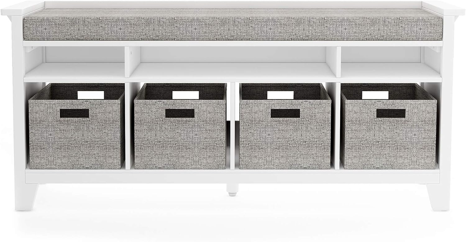 White Linen Bin Kids Storage Bench