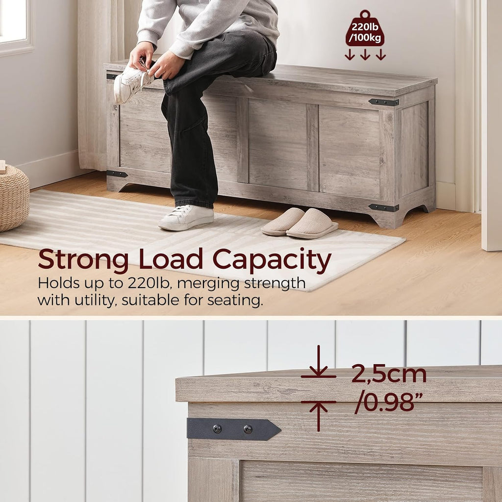 Greige Flip Top Safety Hinge Storage Bench