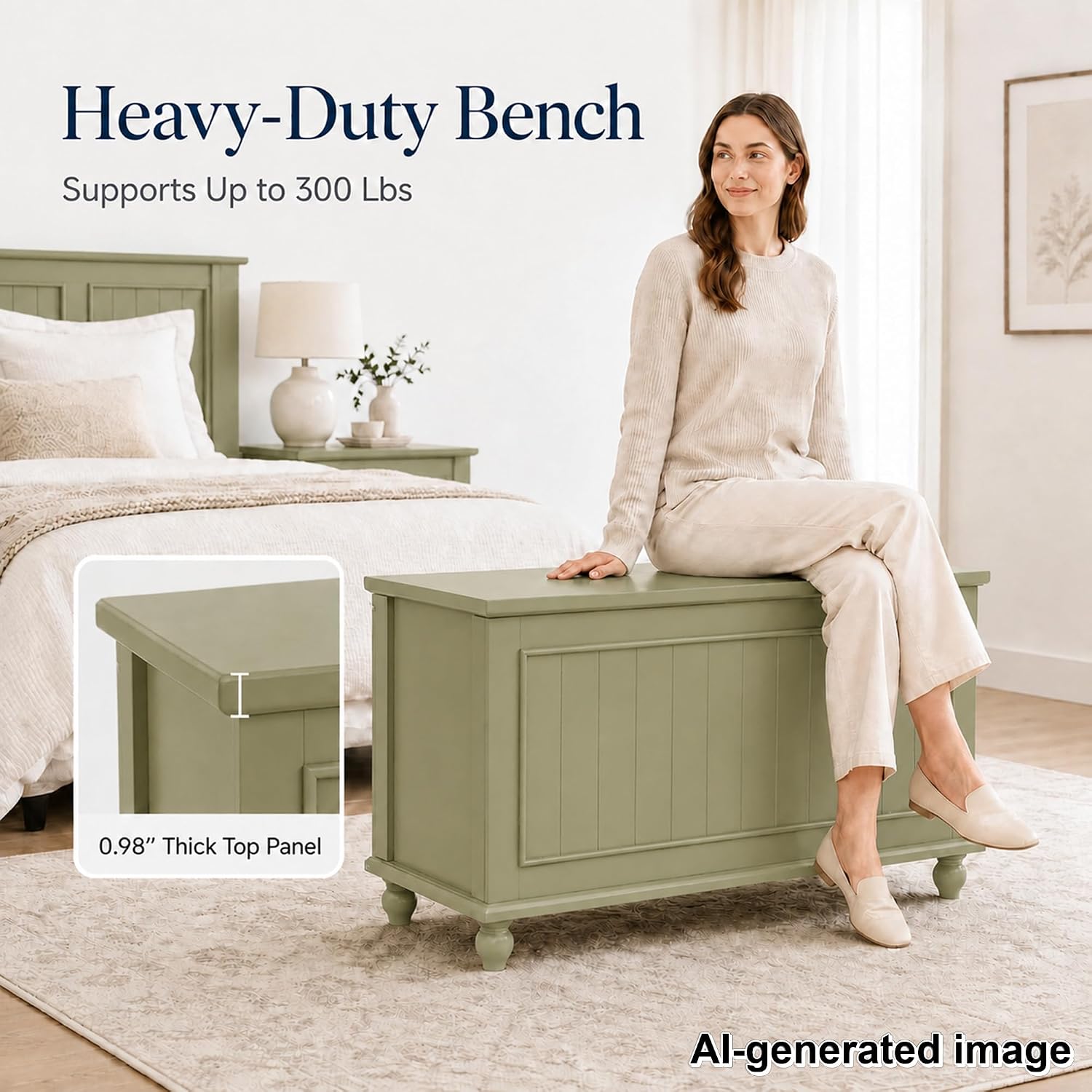 Green Vintage Flip Top Wooden Storage Chest Bench