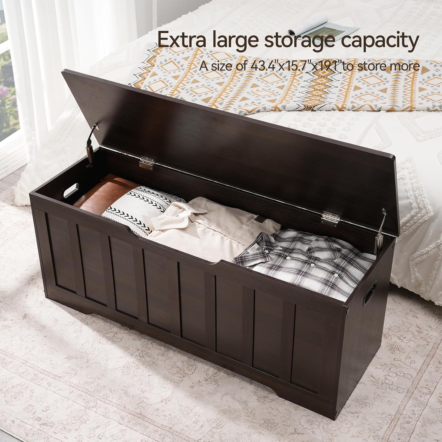 Espresso Flip Top Wooden Storage Bench
